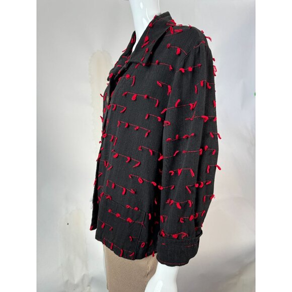 Vintage Black & Red Cactus Flower Jacket With Textured Knot Detailing & Brass Bu - Picture 5 of 16